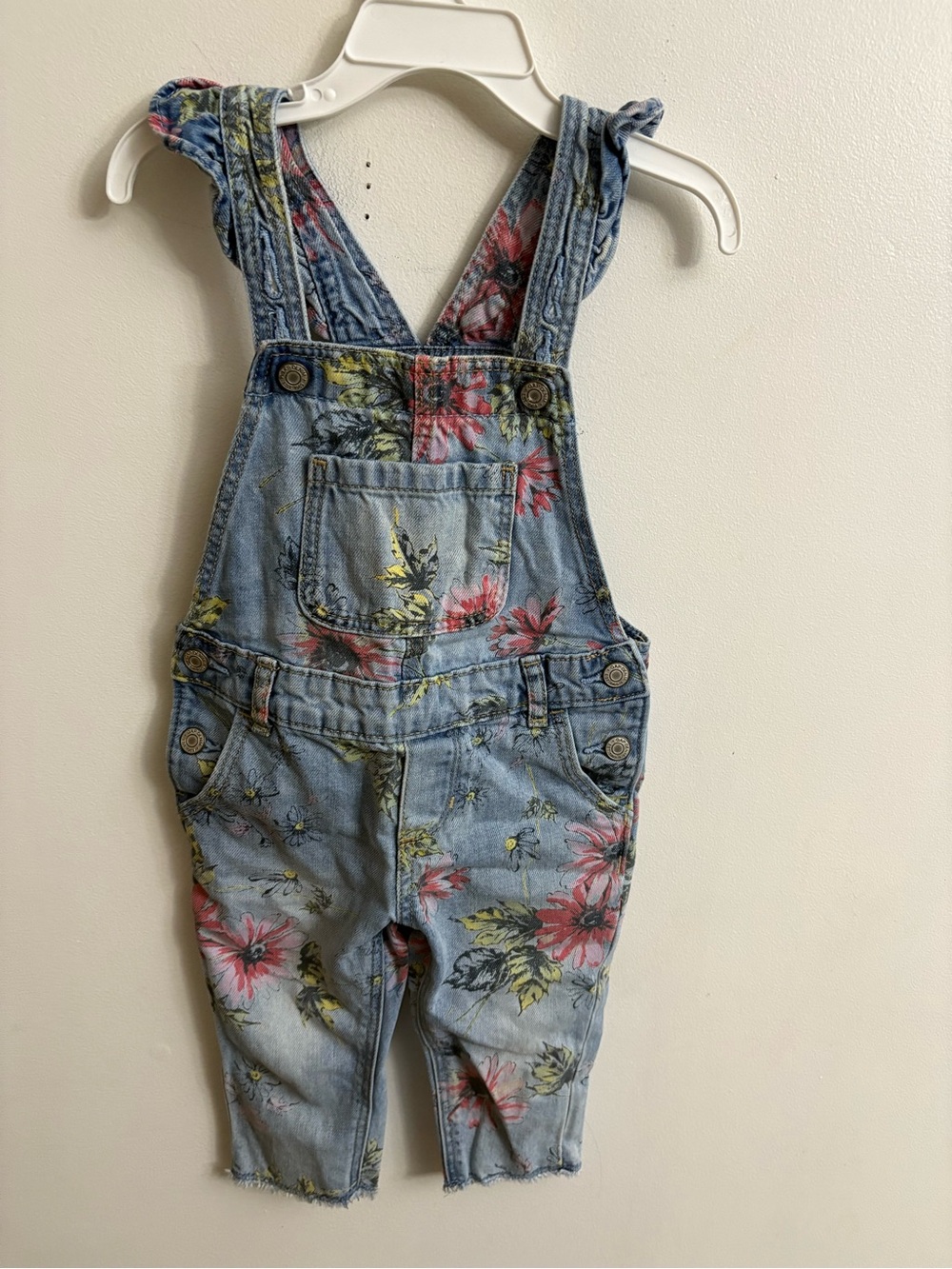 GAP Floral Light Blue Denim Overalls for Kids 18-24 months